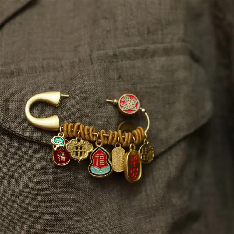 20x58mm Fu Character Brass Butterfly Fortune Brooch