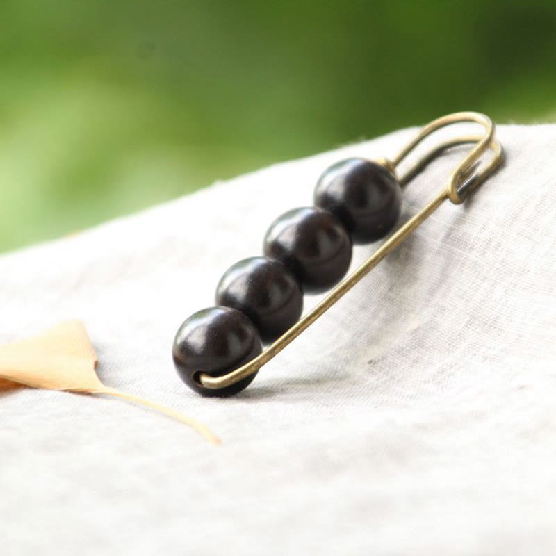 Wood Healing Brooch with Sandalwood Agathis Alba Beads