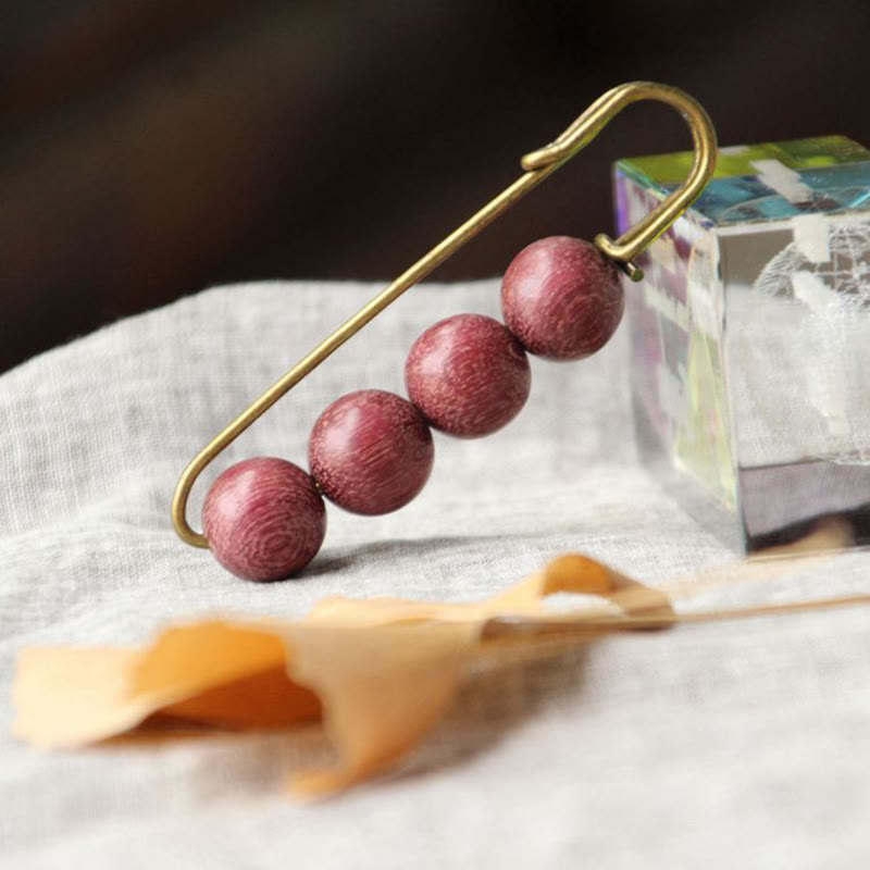 Wood Healing Brooch with Sandalwood Agathis Alba Beads
