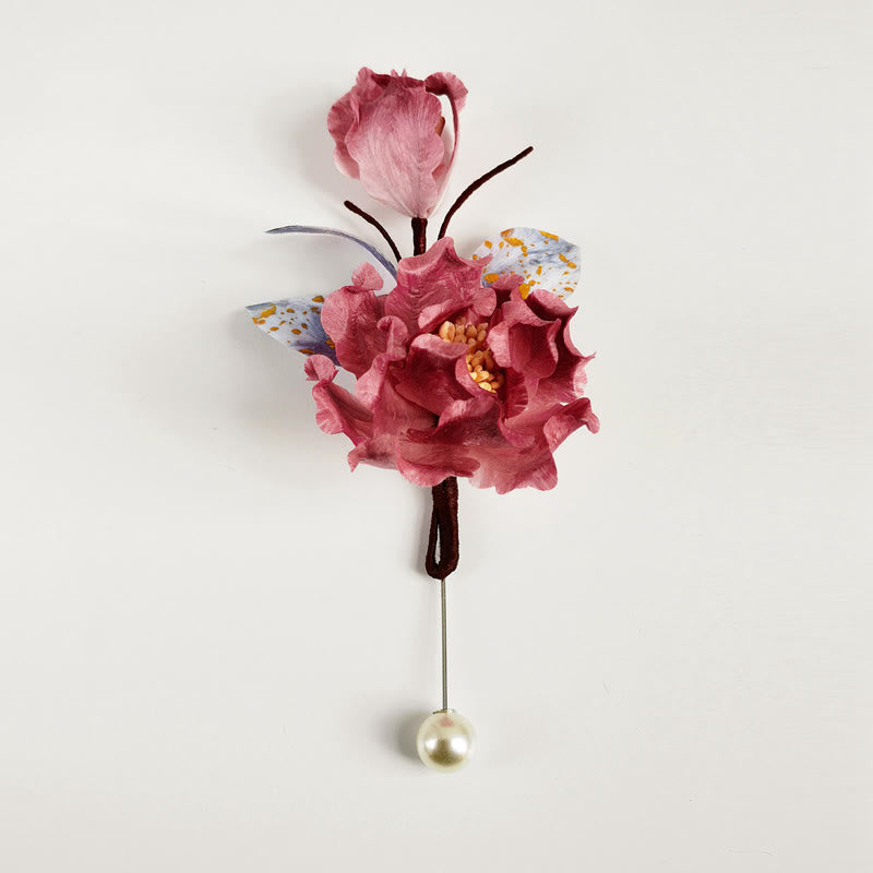 Mulberry Silk Red Flower Brooch for Spiritual Energy
