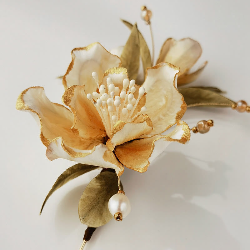 White Camellia Handmade Velvet Flower Brooch for Spiritual Elegance