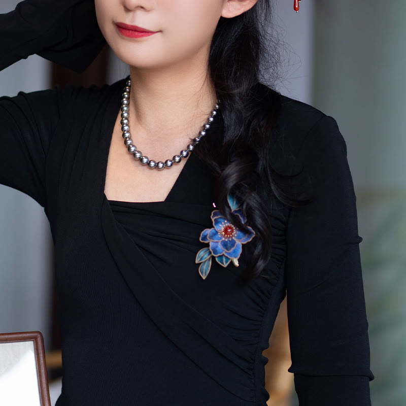 Handmade Blue Flowers Brooch in Mulberry Silk | Spiritual Jewelry