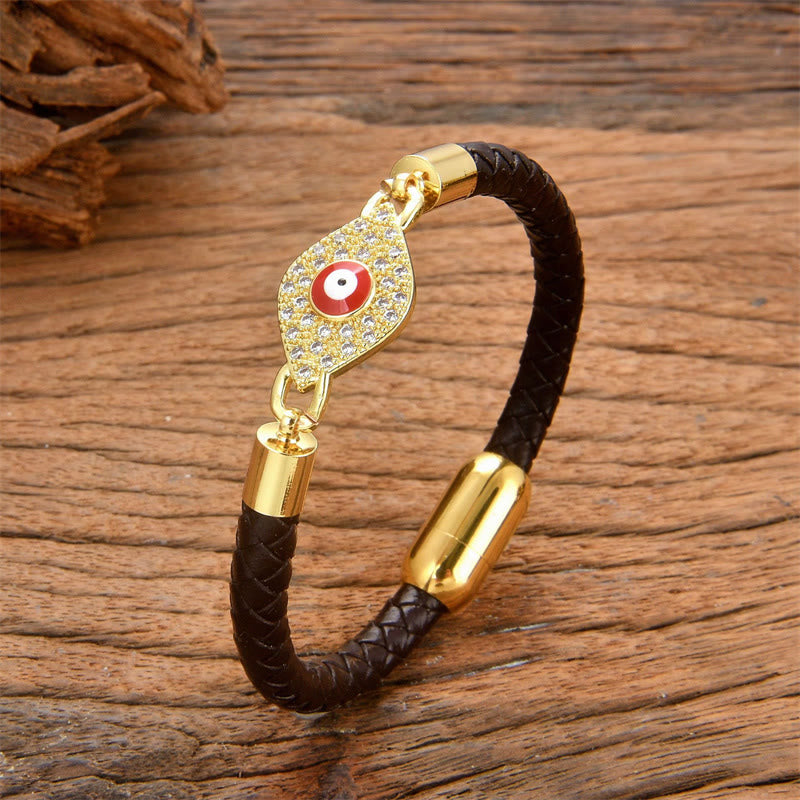 Blue Evil Eye Leather Protection Bracelet 16-18cm Unisex