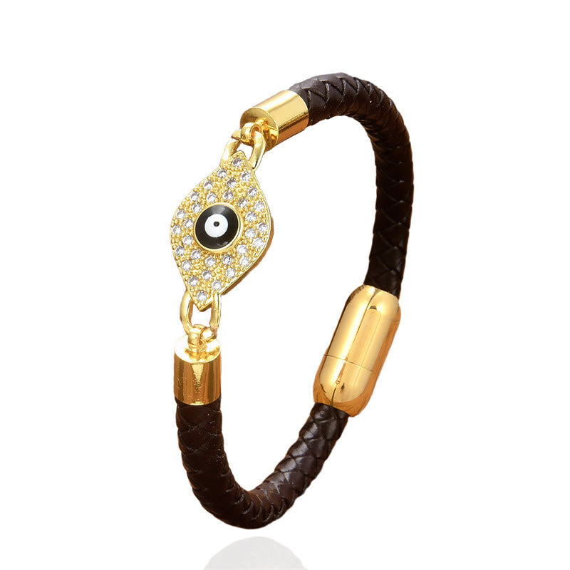 Blue Evil Eye Leather Protection Bracelet 16-18cm Unisex
