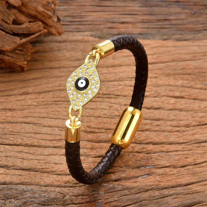 Blue Evil Eye Leather Protection Bracelet 16-18cm Unisex