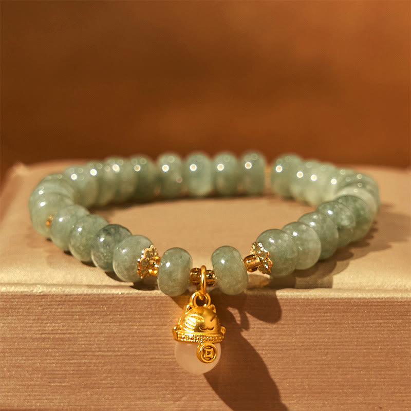 8mm Strawberry Quartz Cyan Jade Lucky Cat Healing Bracelet
