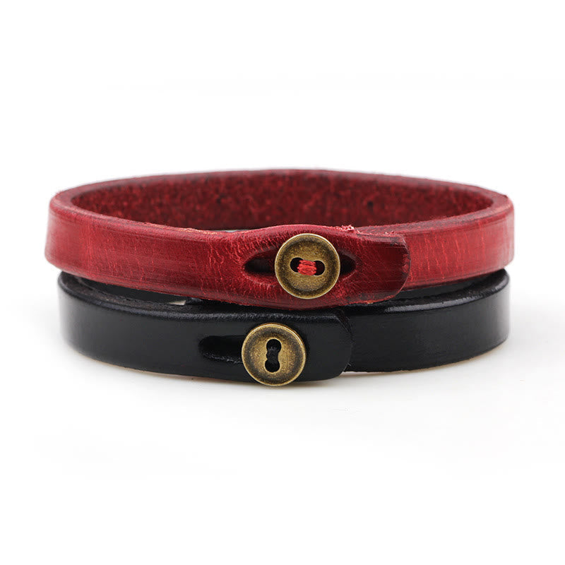 Vintage Leather Button Buckle Confidence Bracelet