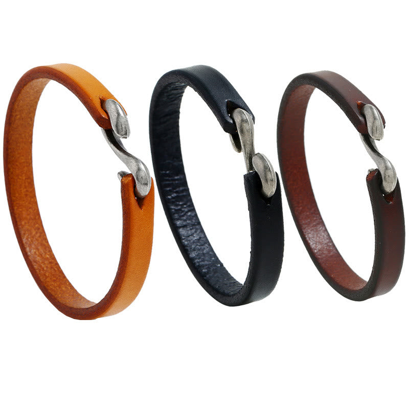 Vintage Leather Strength Buckle Bracelet for Spiritual Protection