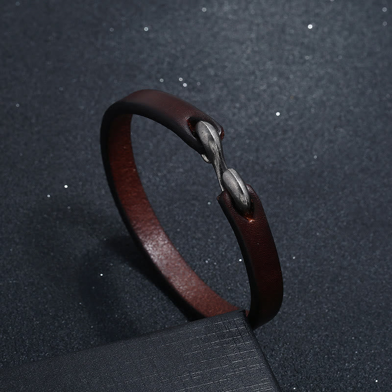 Vintage Leather Strength Buckle Bracelet for Spiritual Protection