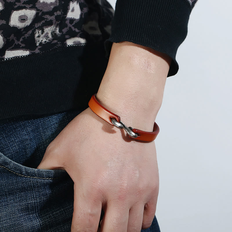 Vintage Leather Strength Buckle Bracelet for Spiritual Protection