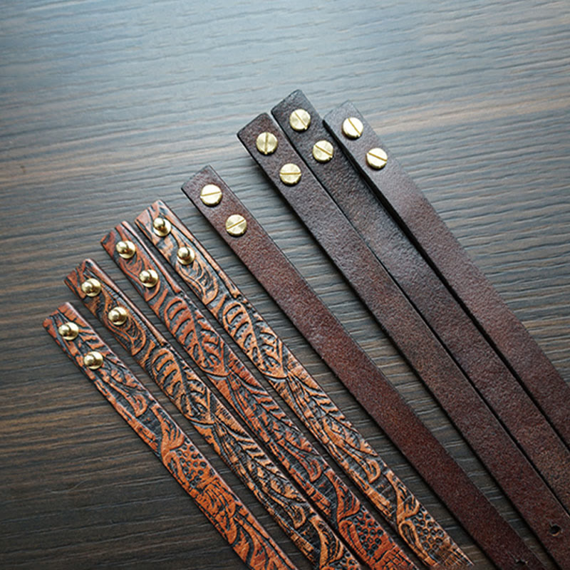 Vintage Printed Leather Spiritual Bracelet with Copper Balance