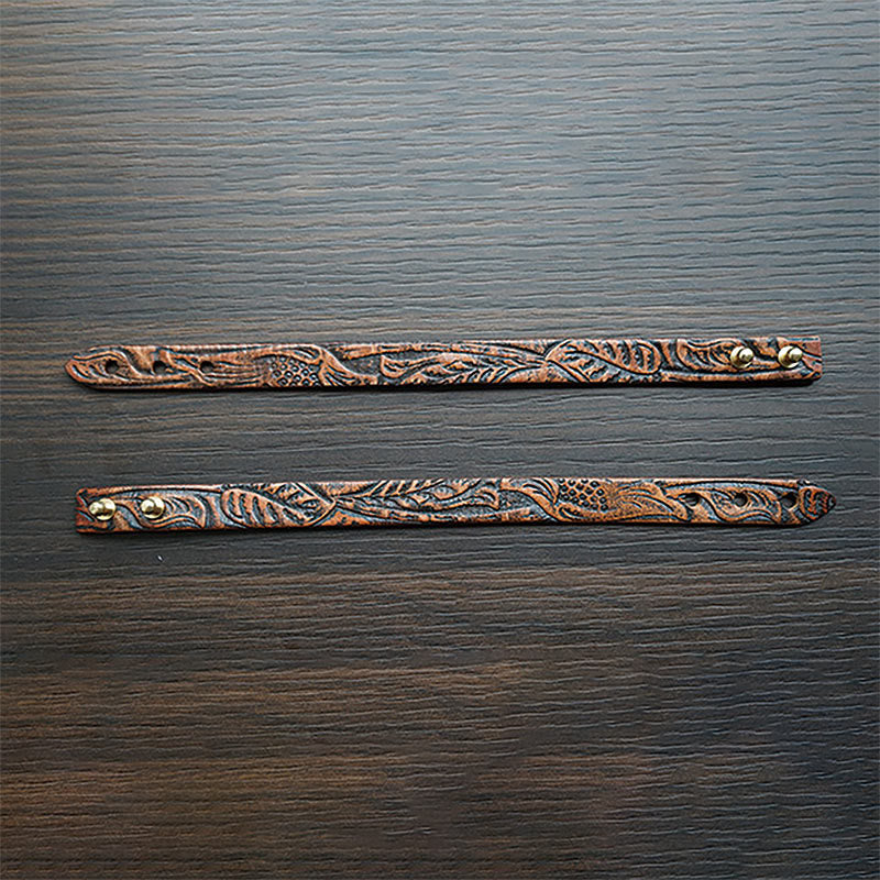 Vintage Printed Leather Spiritual Bracelet with Copper Balance