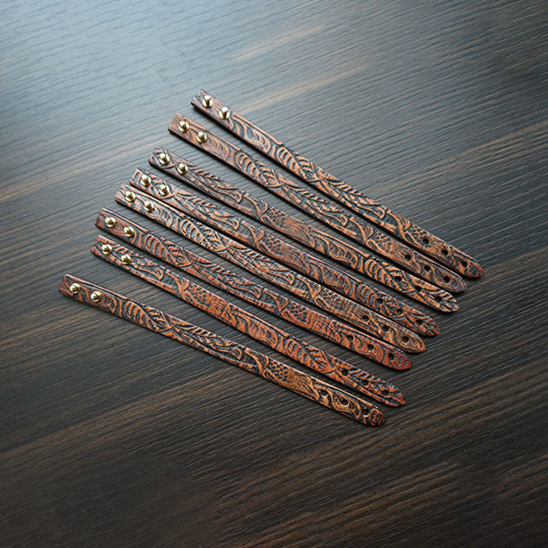 Vintage Printed Leather Spiritual Bracelet with Copper Balance