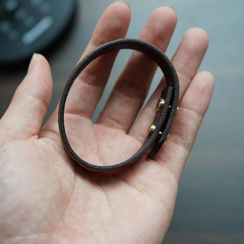 Vintage Printed Leather Spiritual Bracelet with Copper Balance