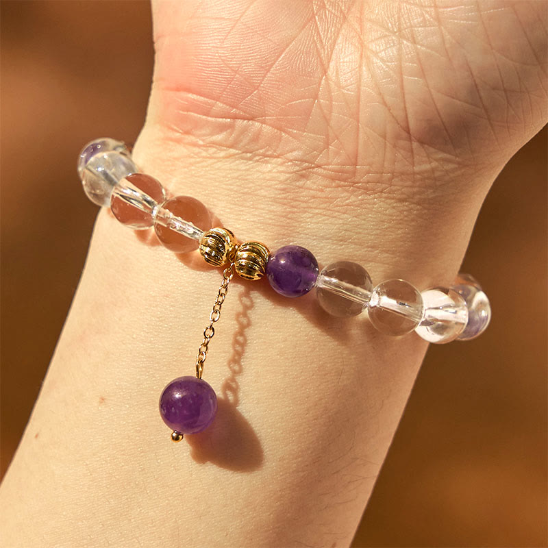 8mm Amethyst White Crystal Communication Bracelet