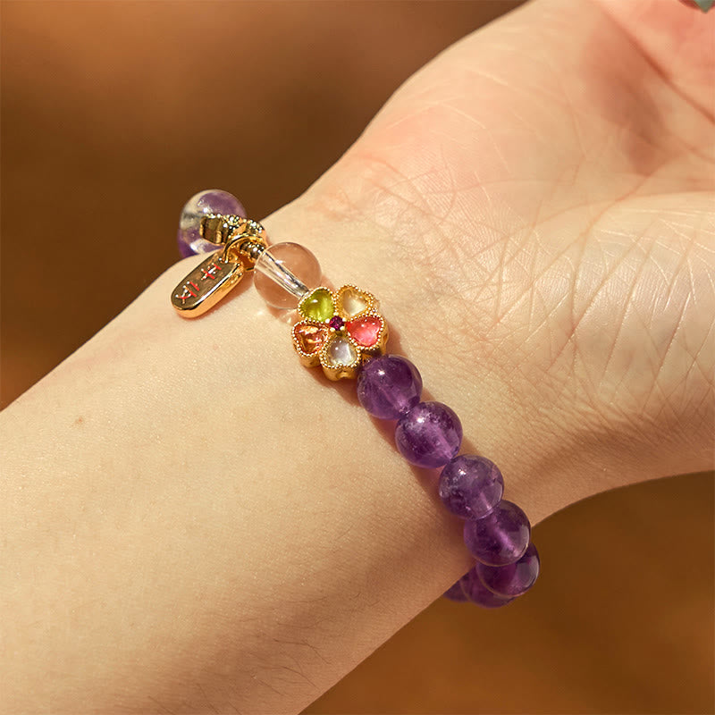 8mm Amethyst White Crystal Healing Charm Bracelet