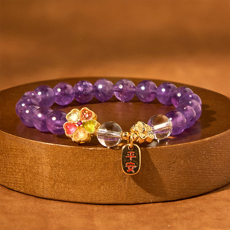 8mm Amethyst White Crystal Healing Charm Bracelet