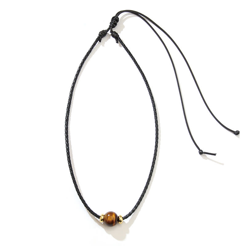 Tiger Eye Protection Necklace with Beaded Wax Rope Unisex