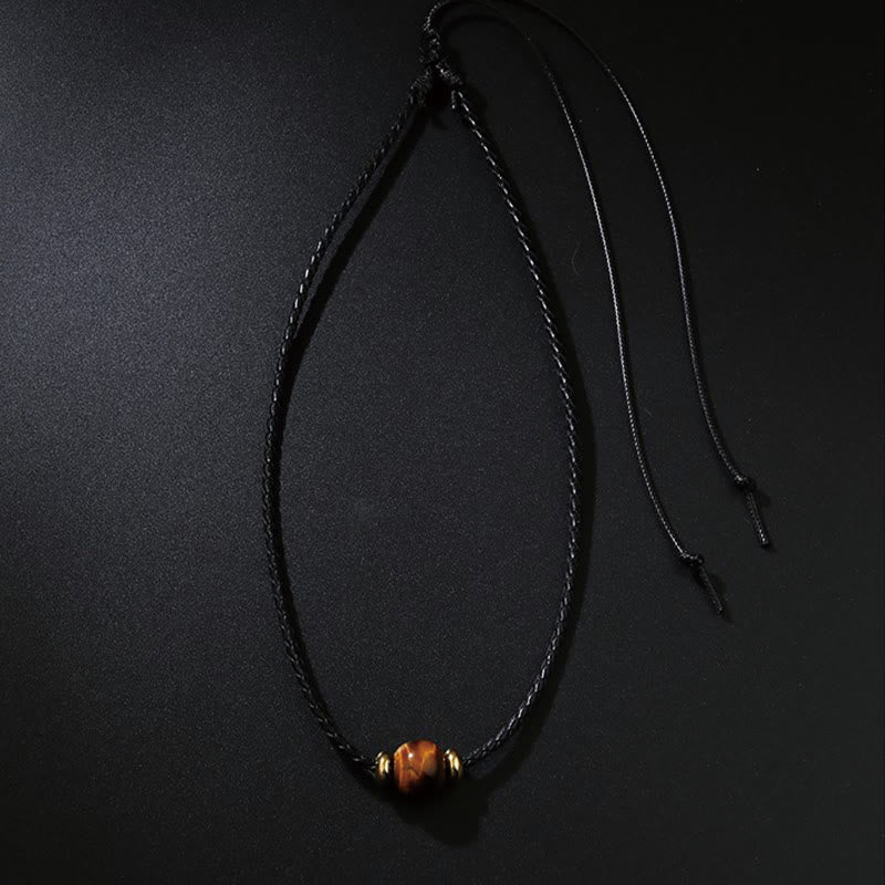 Tiger Eye Protection Necklace with Beaded Wax Rope Unisex
