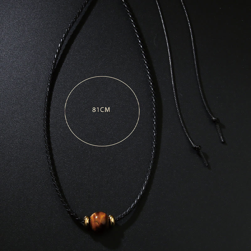 Tiger Eye Protection Necklace with Beaded Wax Rope Unisex
