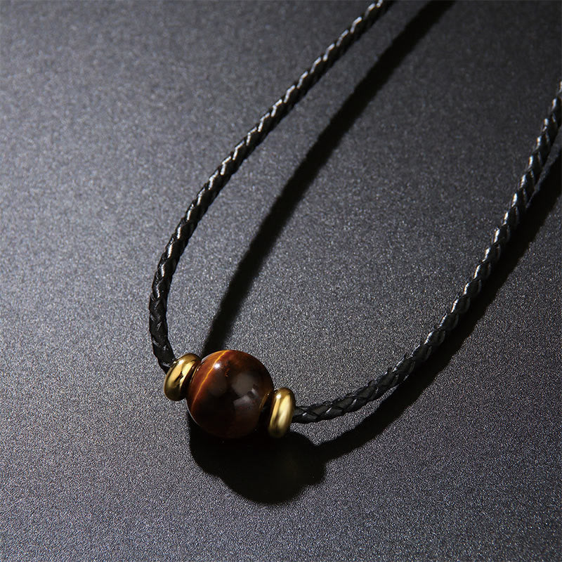 Tiger Eye Protection Necklace with Beaded Wax Rope Unisex