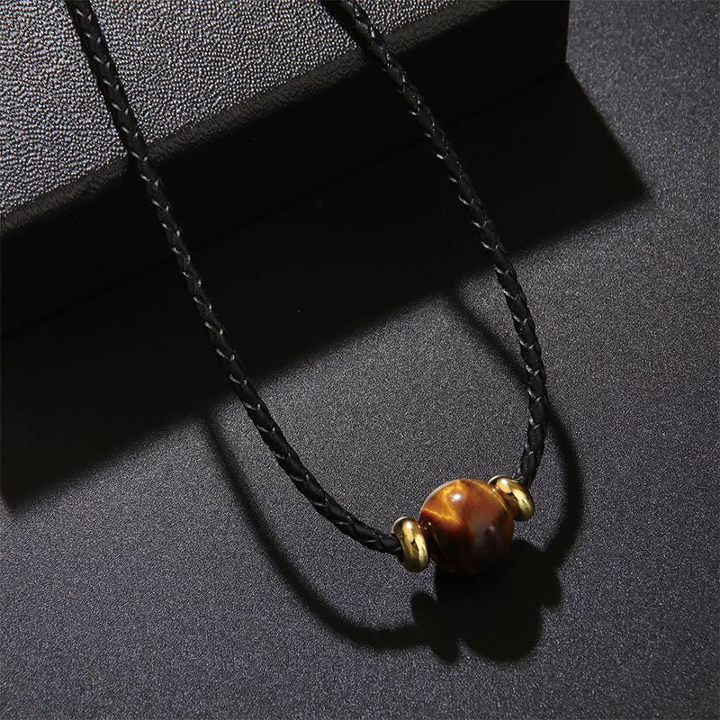 Tiger Eye Protection Necklace with Beaded Wax Rope Unisex