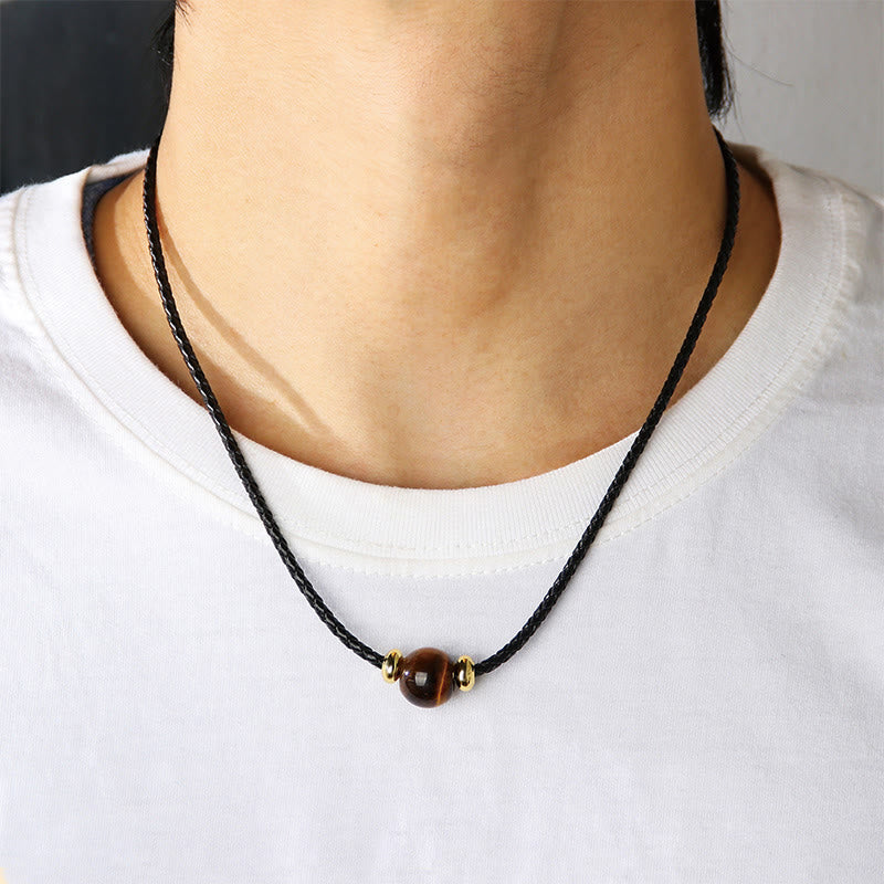 Tiger Eye Protection Necklace with Beaded Wax Rope Unisex