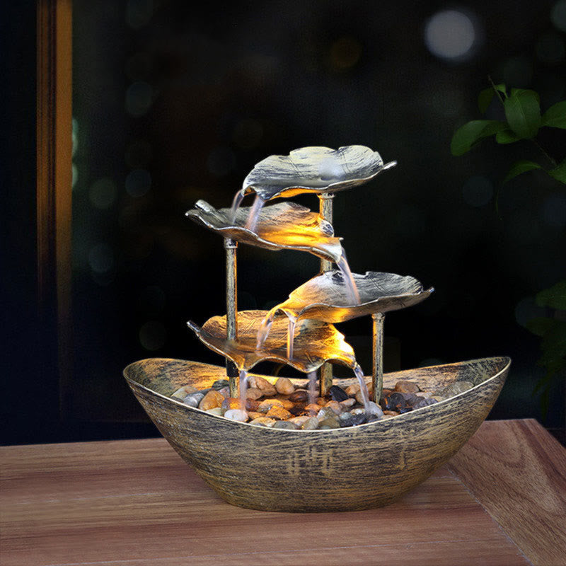 Lotus Leaf Waterfall Fountain with LED | Spiritual Home Accent