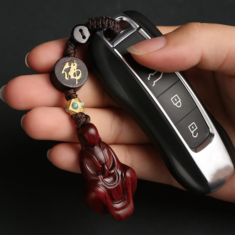 Small Leaf Red Sandalwood Buddha Protection Key Chain