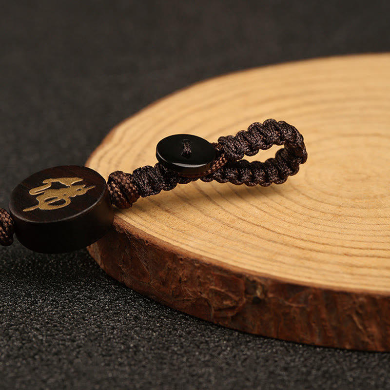 Small Leaf Red Sandalwood Buddha Protection Key Chain