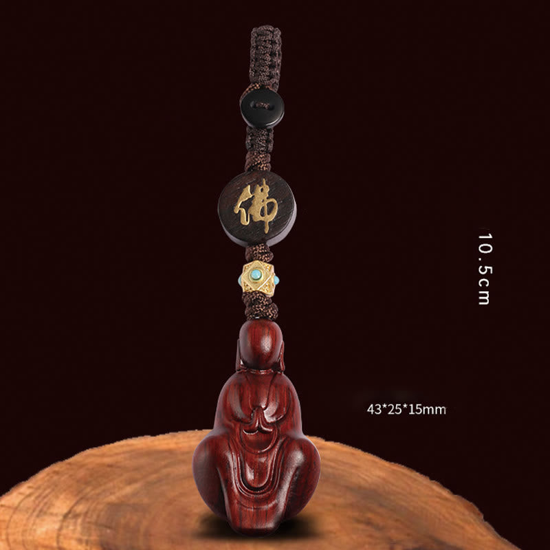 Small Leaf Red Sandalwood Buddha Protection Key Chain