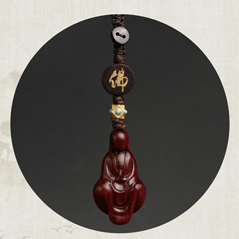 Small Leaf Red Sandalwood Buddha Protection Key Chain