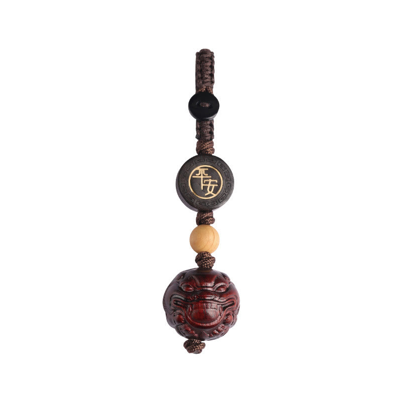 Small Leaf Red Sandalwood Pixiu Protection Key Chain