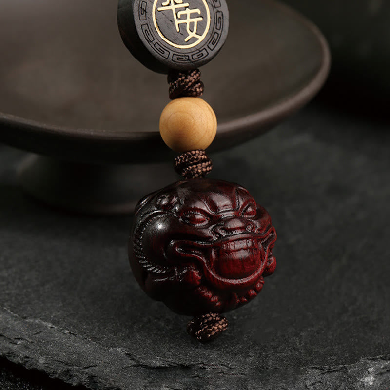Small Leaf Red Sandalwood Pixiu Protection Key Chain