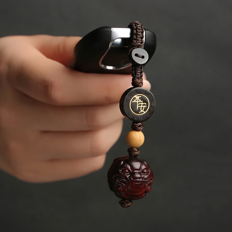 Small Leaf Red Sandalwood Pixiu Protection Key Chain