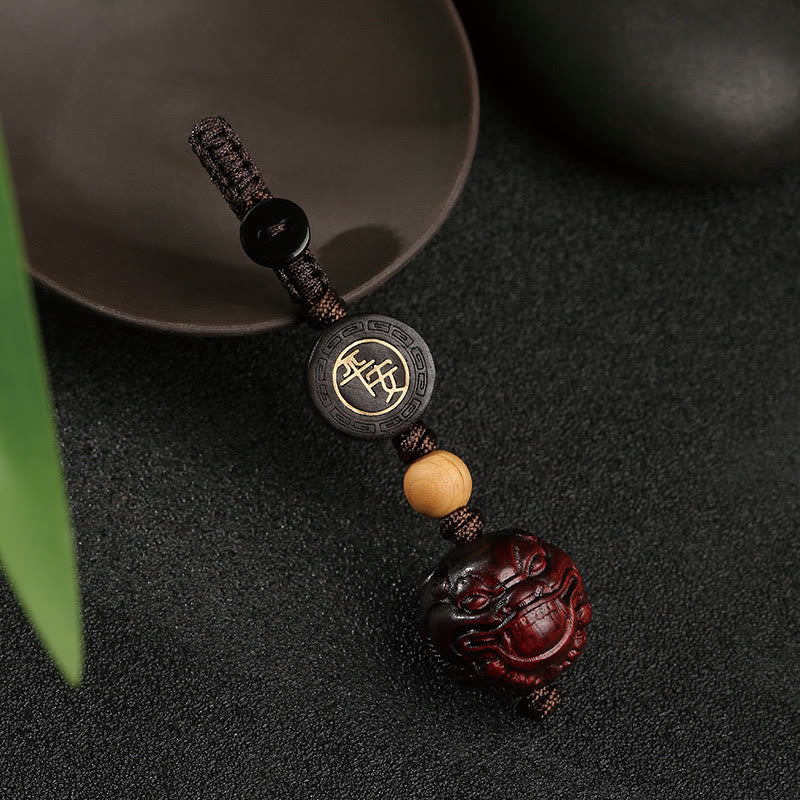 Small Leaf Red Sandalwood Pixiu Protection Key Chain
