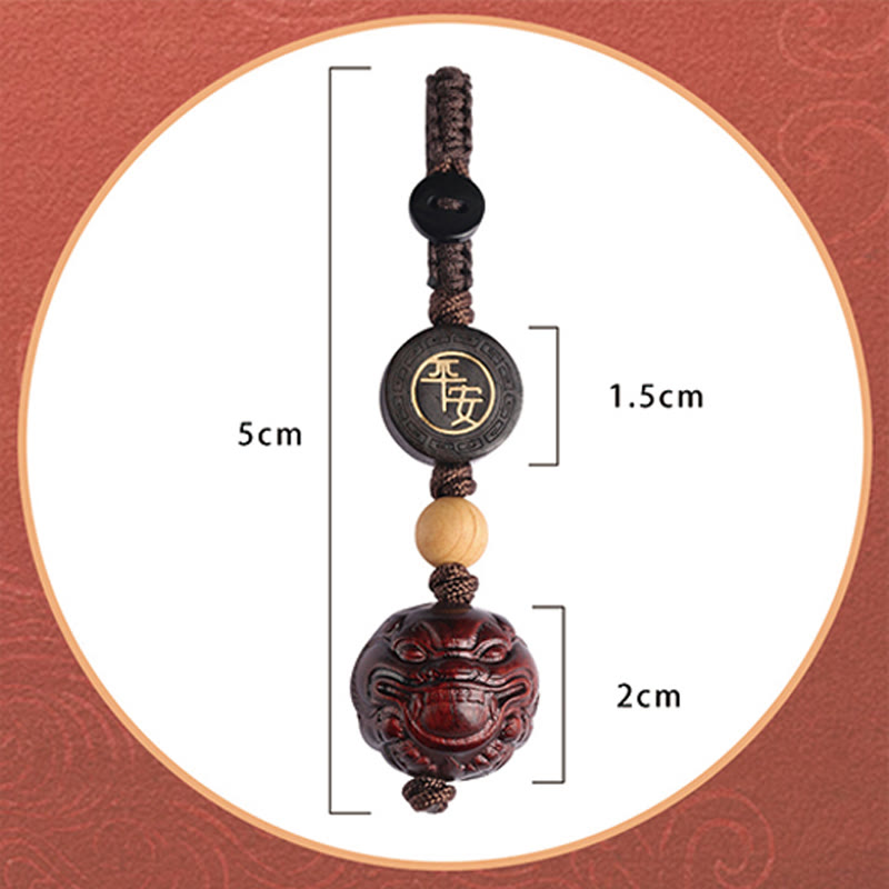 Small Leaf Red Sandalwood Pixiu Protection Key Chain
