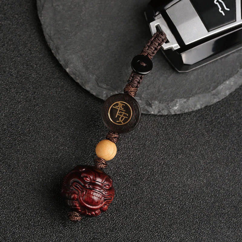 Small Leaf Red Sandalwood Pixiu Protection Key Chain