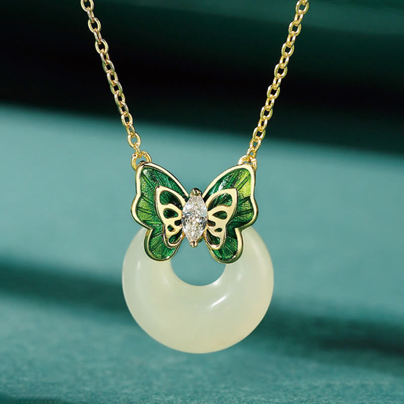 Natural Hetian Jade Peace Buckle Butterfly Bracelet Necklace