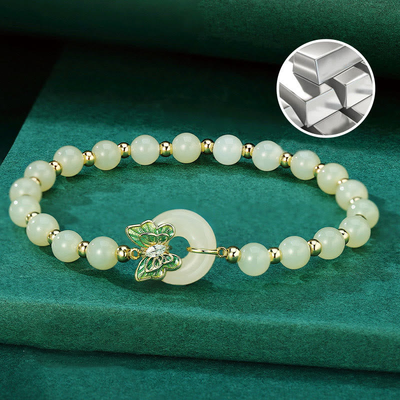 Natural Hetian Jade Peace Buckle Butterfly Bracelet Necklace