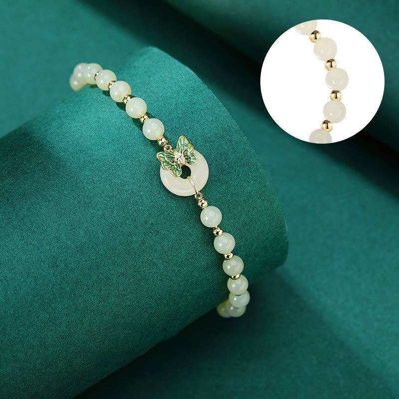 Natural Hetian Jade Peace Buckle Butterfly Bracelet Necklace