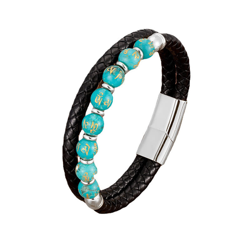 Multistone Om Mani Padme Hum Leather Bracelet