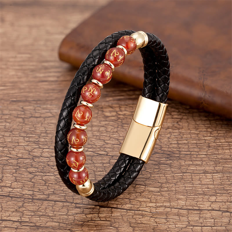 Multistone Om Mani Padme Hum Leather Bracelet