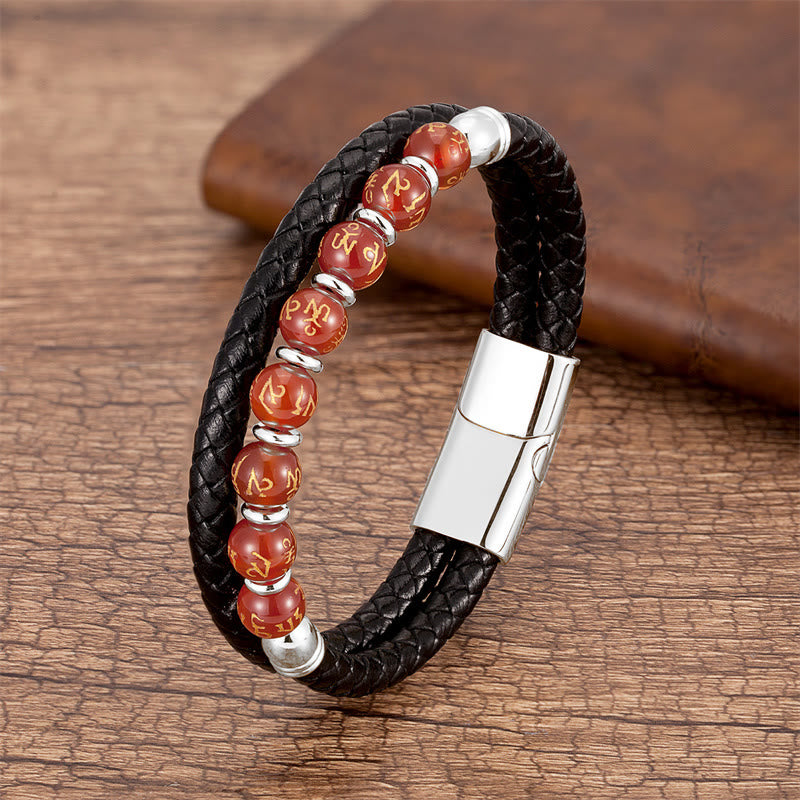 Multistone Om Mani Padme Hum Leather Bracelet