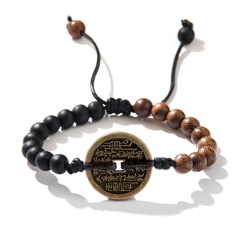 Ebony Wood Bagua Copper Coin Protection Bracelet