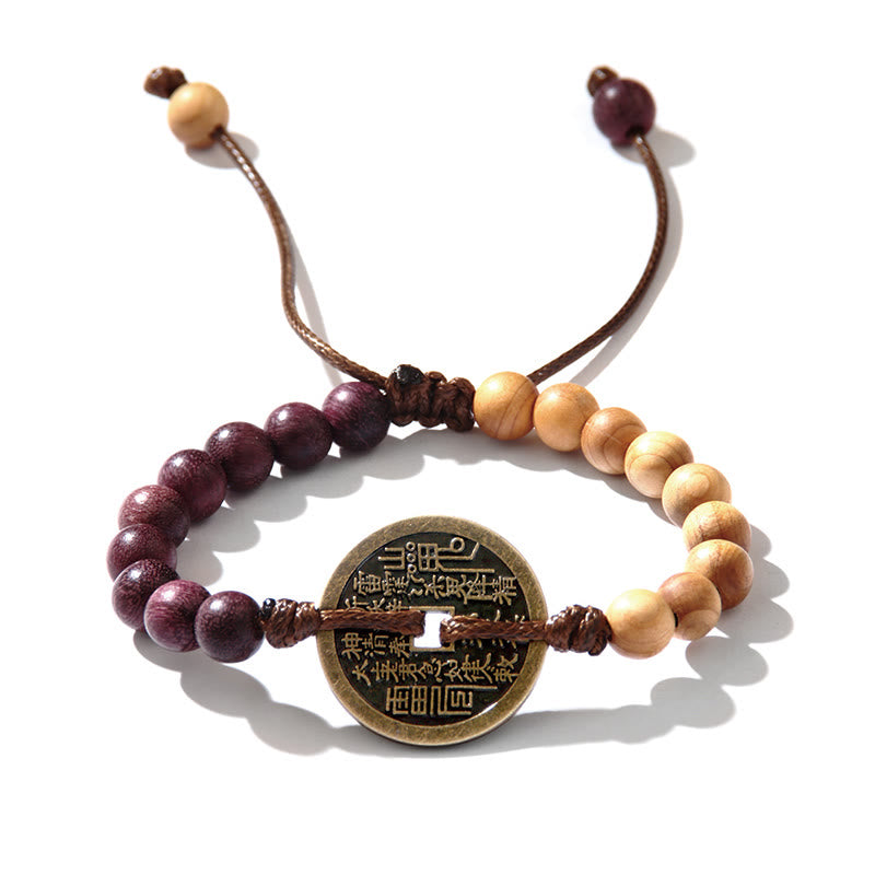 Ebony Wood Bagua Copper Coin Protection Bracelet