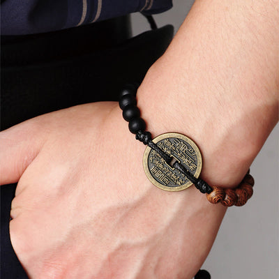 Ebony Wood Bagua Copper Coin Protection Bracelet