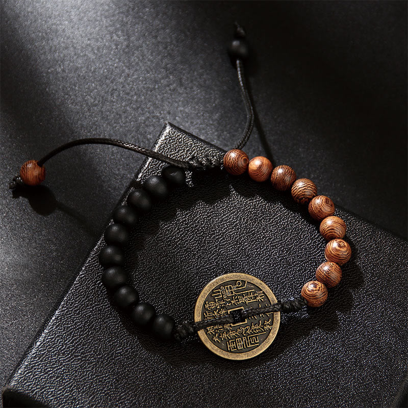 Ebony Wood Bagua Copper Coin Protection Bracelet