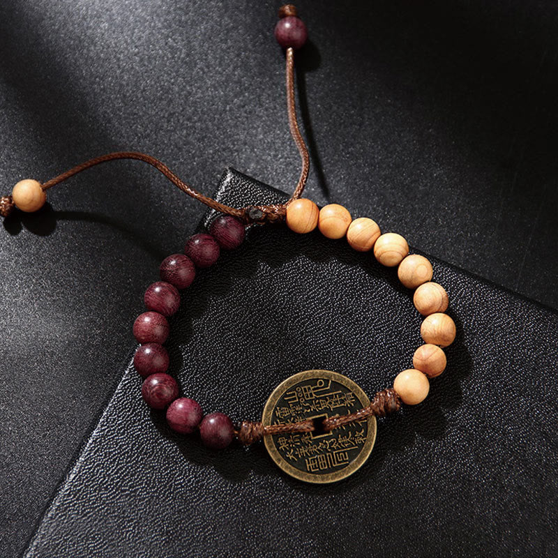 Ebony Wood Bagua Copper Coin Protection Bracelet