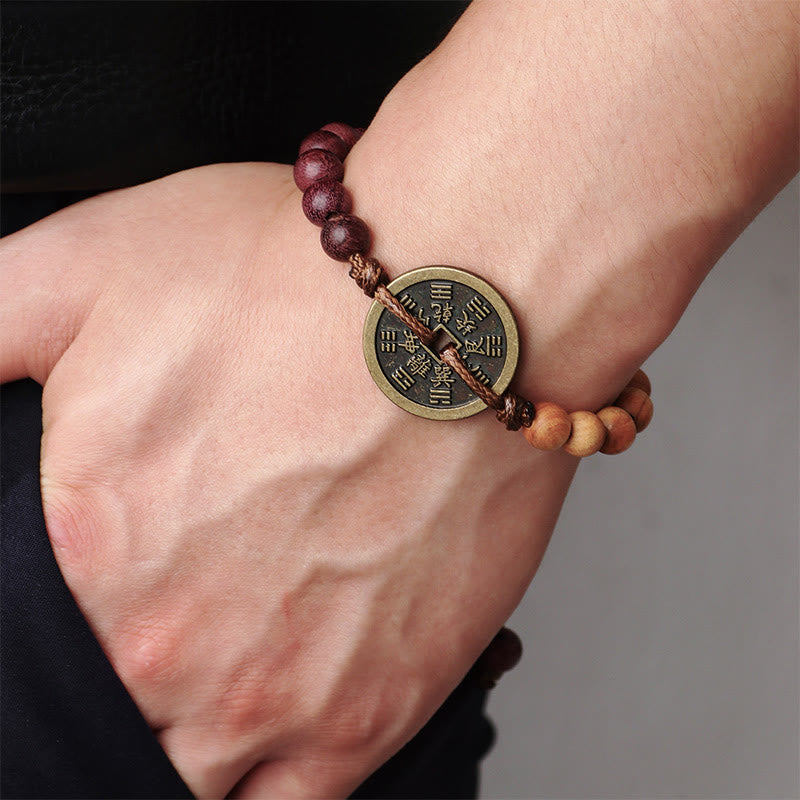 Ebony Wood Bagua Copper Coin Protection Bracelet